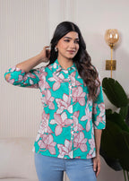 Juniper Lamora Turquoise Floral Button-Down Shirt - Distacart