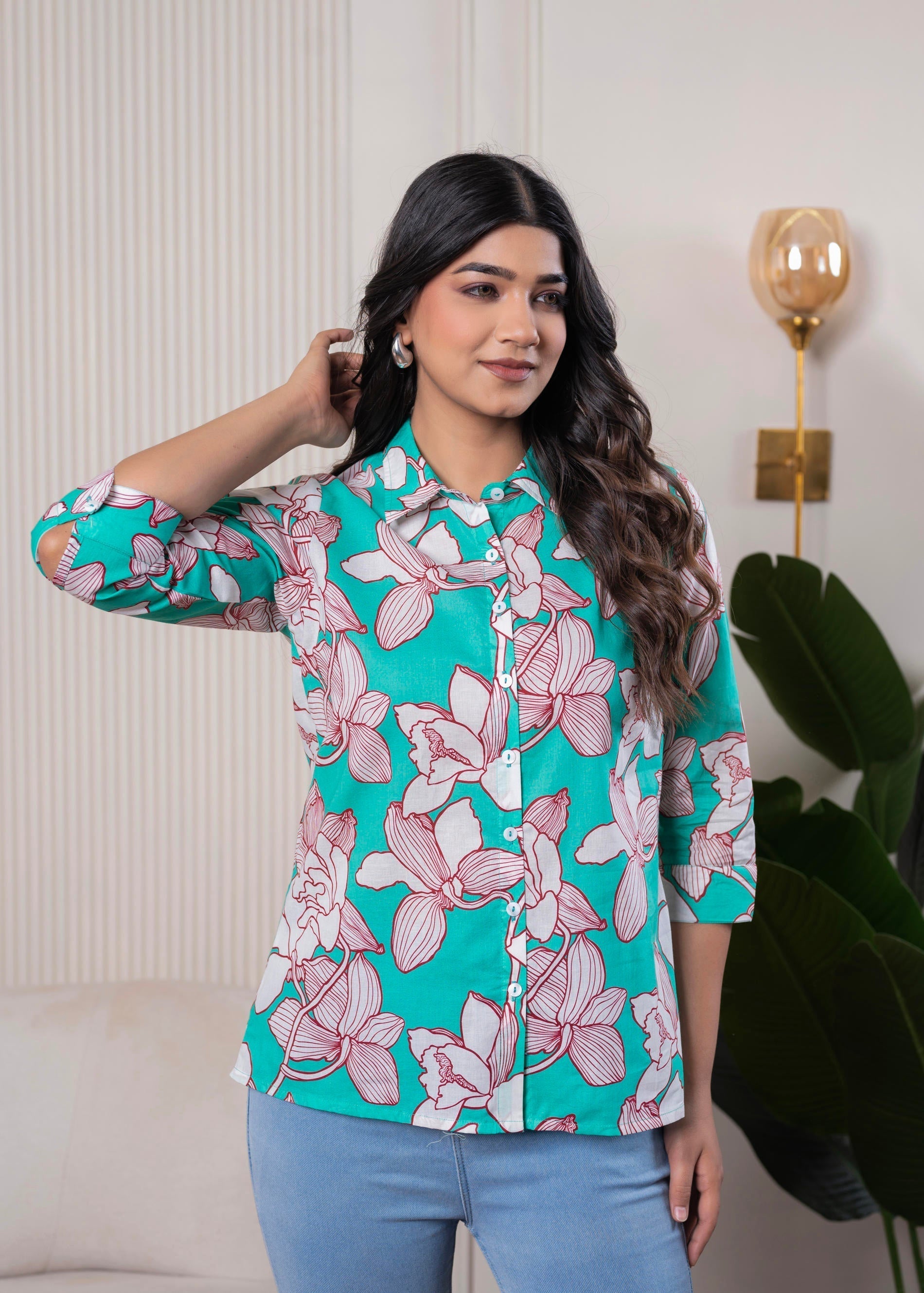 Juniper Lamora Turquoise Floral Button-Down Shirt - Distacart