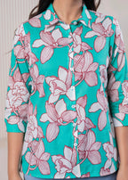 Juniper Lamora Turquoise Floral Button-Down Shirt - Distacart