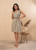 Juniper Lamora Beige Sleeveless A-Line Belted Dress - Distacart
