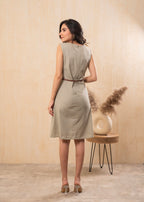 Juniper Lamora Beige Sleeveless A-Line Belted Dress - Distacart