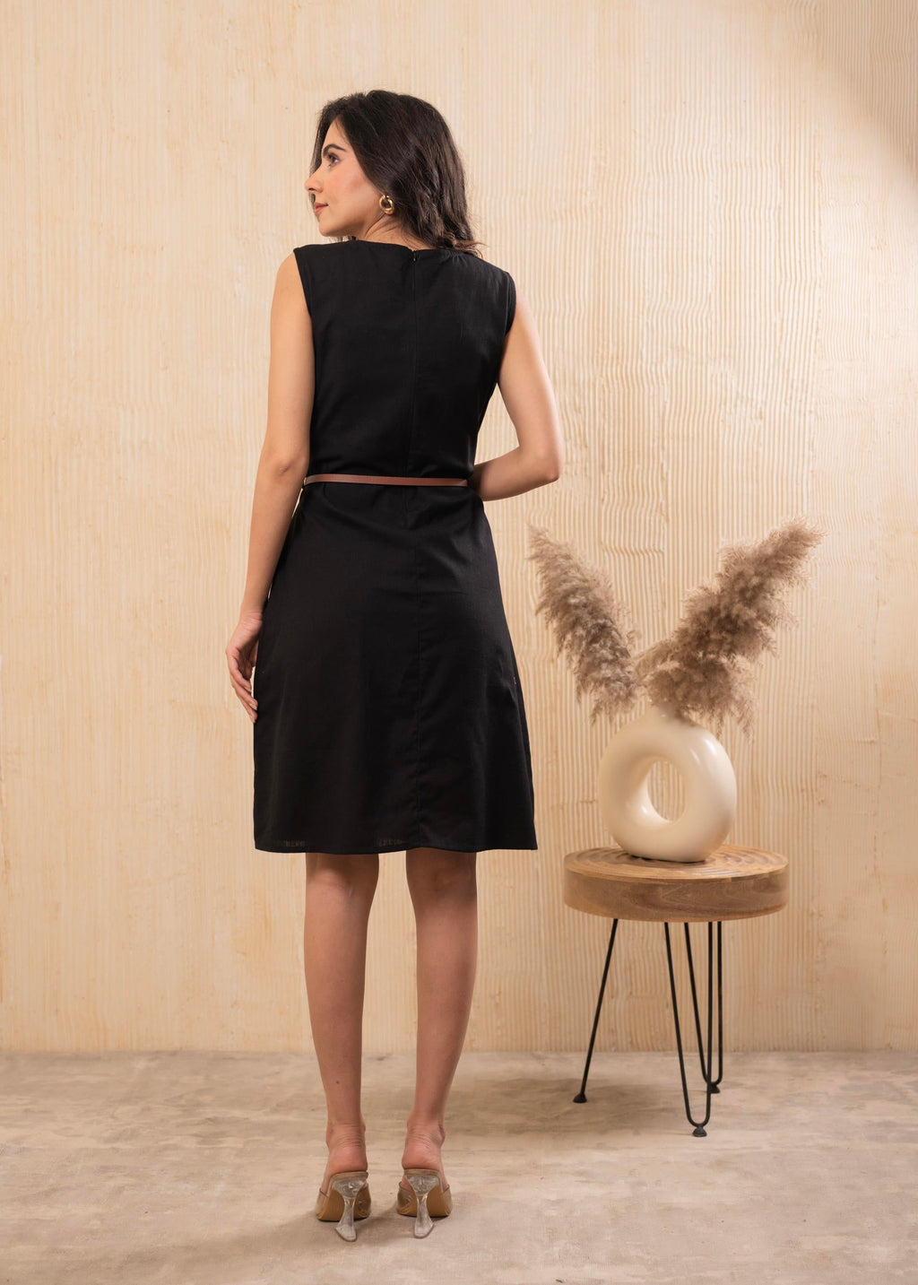 Juniper Lamora Black Sleeveless A-Line Belted Dress - Distacart