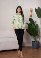Juniper Lamora Mint Green Floral Print Long Sleeve Button-Down Shirt
