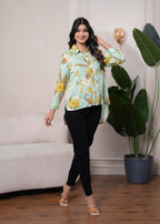 Juniper Lamora Mint Green Floral Print Long Sleeve Button-Down Shirt