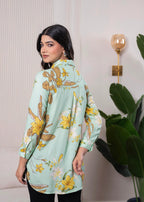 Juniper Lamora Mint Green Floral Print Long Sleeve Button-Down Shirt