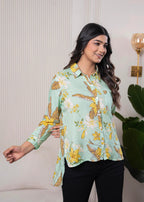 Juniper Lamora Mint Green Floral Print Long Sleeve Button-Down Shirt