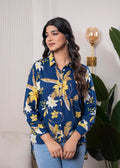 Juniper Lamora Navy Blue Floral Print Long Sleeve Button-Down Shirt - Distacart