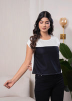 Juniper Lamora Off-White & Black Colorblock Casual Top - Distacart