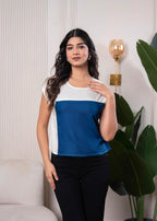 Juniper Lamora Off-White & Blue Colorblock Casual Top - Distacart