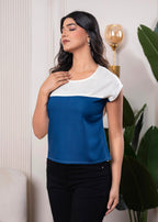 Juniper Lamora Off-White & Blue Colorblock Casual Top - Distacart