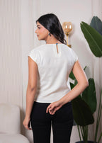 Juniper Lamora Off-White & Blue Colorblock Casual Top - Distacart