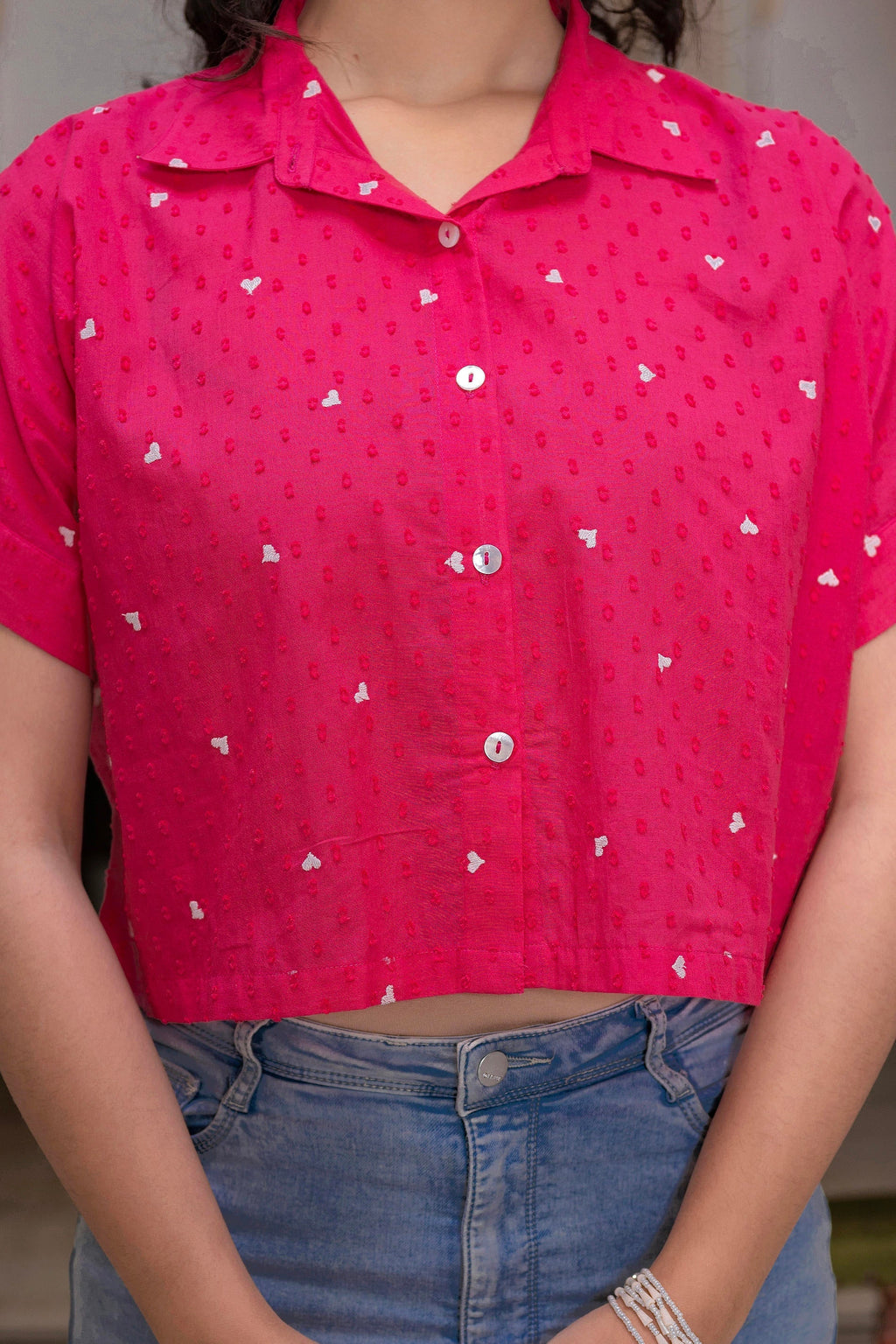 Juniper Lamora Pink Heart Sprinkles Boxy Shirt Top