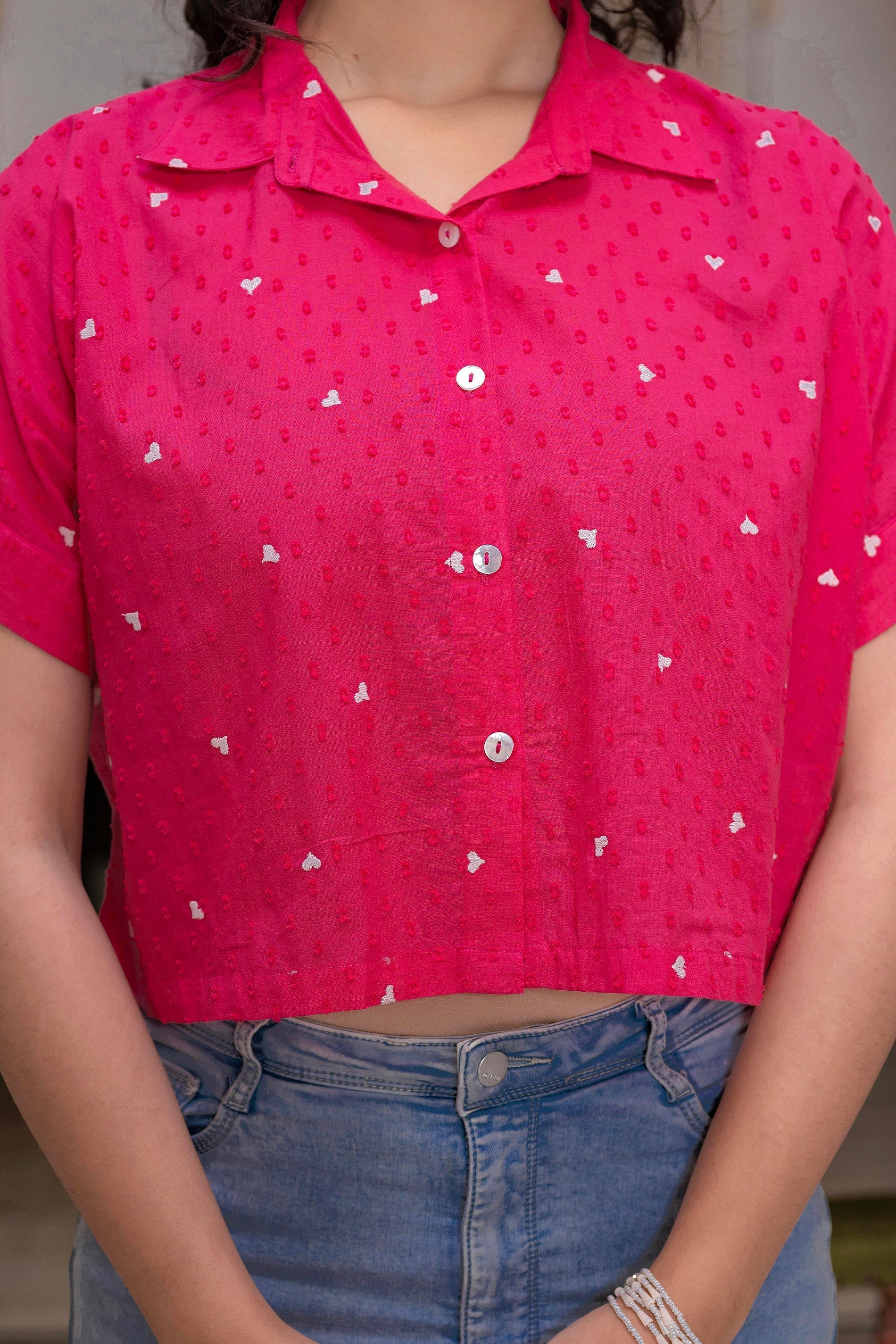 Juniper Lamora Pink Heart Sprinkles Boxy Shirt Top