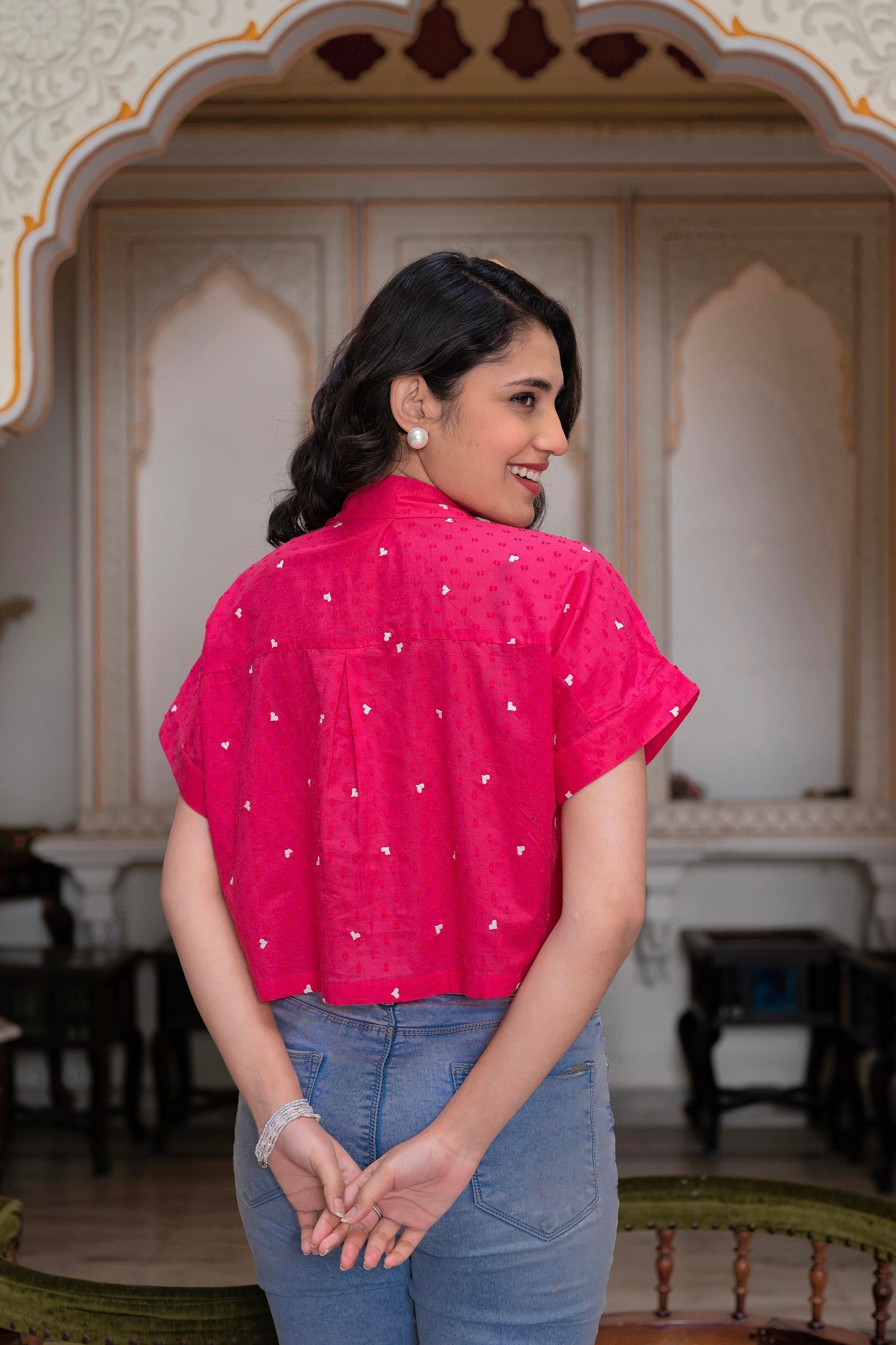 Juniper Lamora Pink Heart Sprinkles Boxy Shirt Top