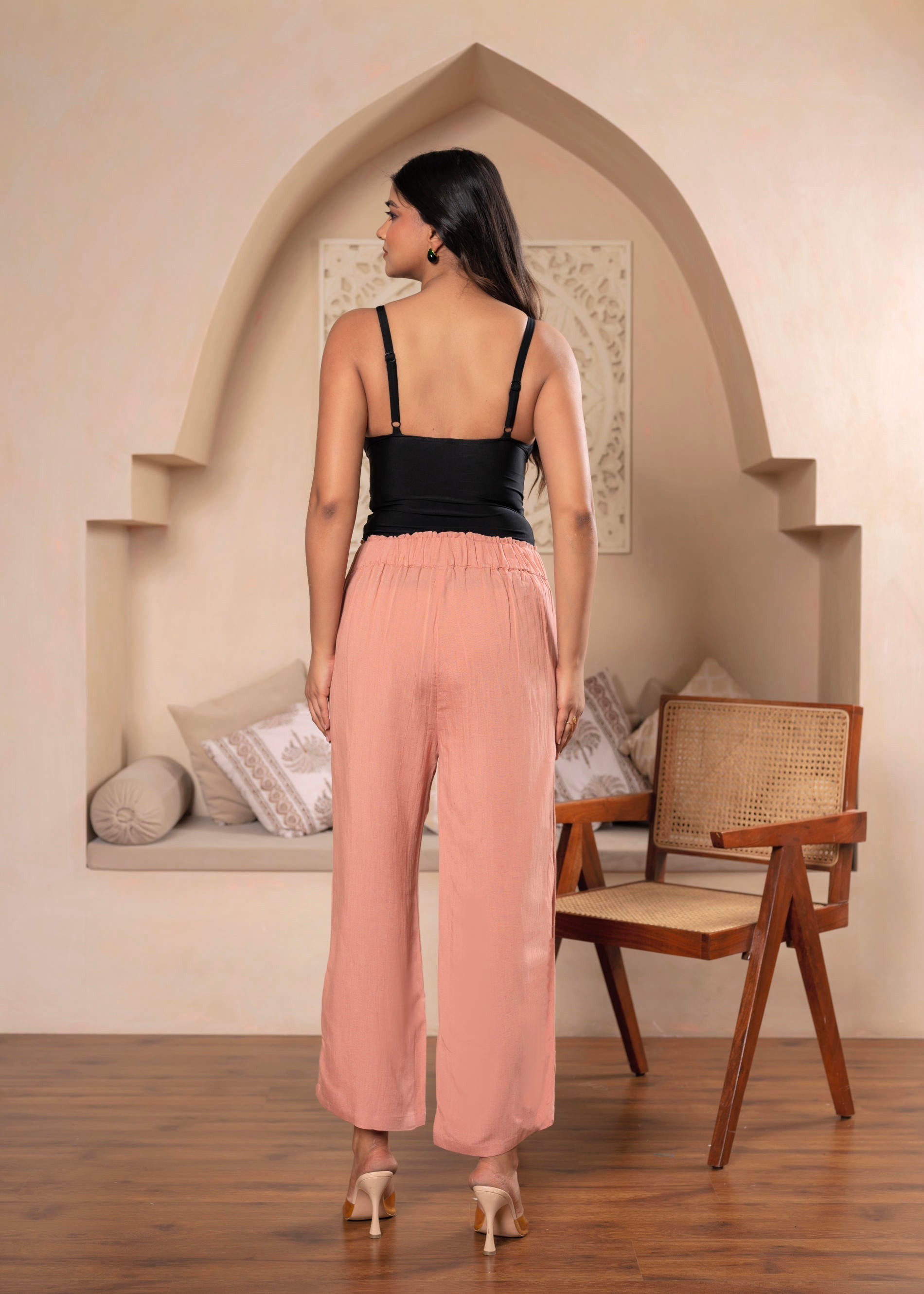 Juniper Lamora Women? Peach Wide-Leg Palazzo With Utility Pockets