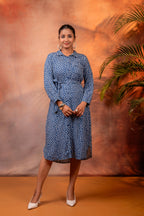 Juniper Lamora Navy Blue Polka Dot Shirt Dress With Waist Tie - Distacart