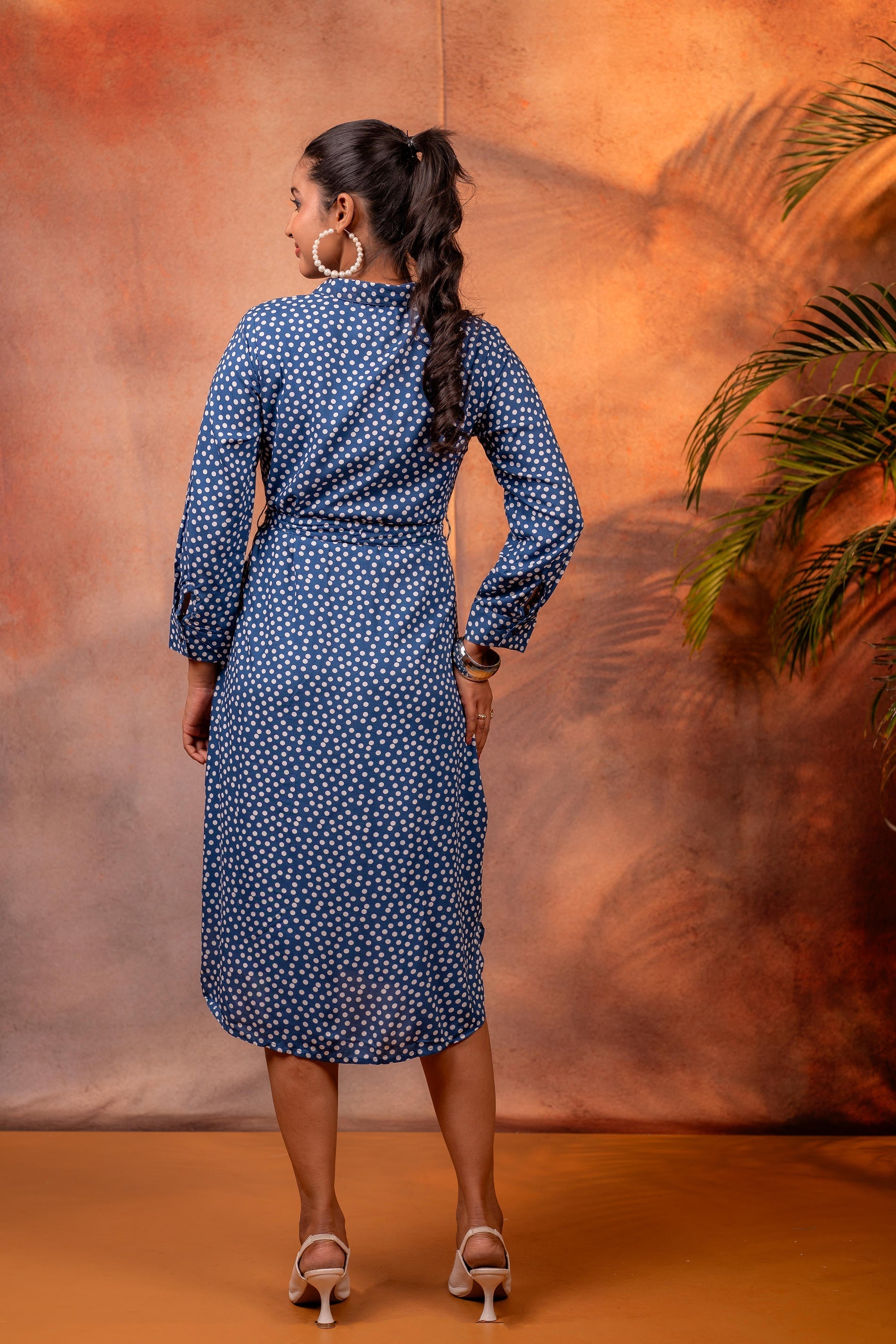 Juniper Lamora Navy Blue Polka Dot Shirt Dress With Waist Tie - Distacart