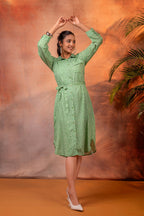 Juniper Lamora Green Polka Dot Shirt Dress With Waist Tie - Distacart