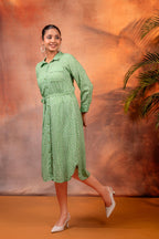 Juniper Lamora Green Polka Dot Shirt Dress With Waist Tie - Distacart