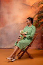 Juniper Lamora Green Polka Dot Shirt Dress With Waist Tie - Distacart