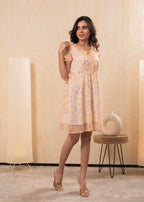 Juniper Lamora Pastel Peach Floral Fit & Flare Short Dress - Distacart