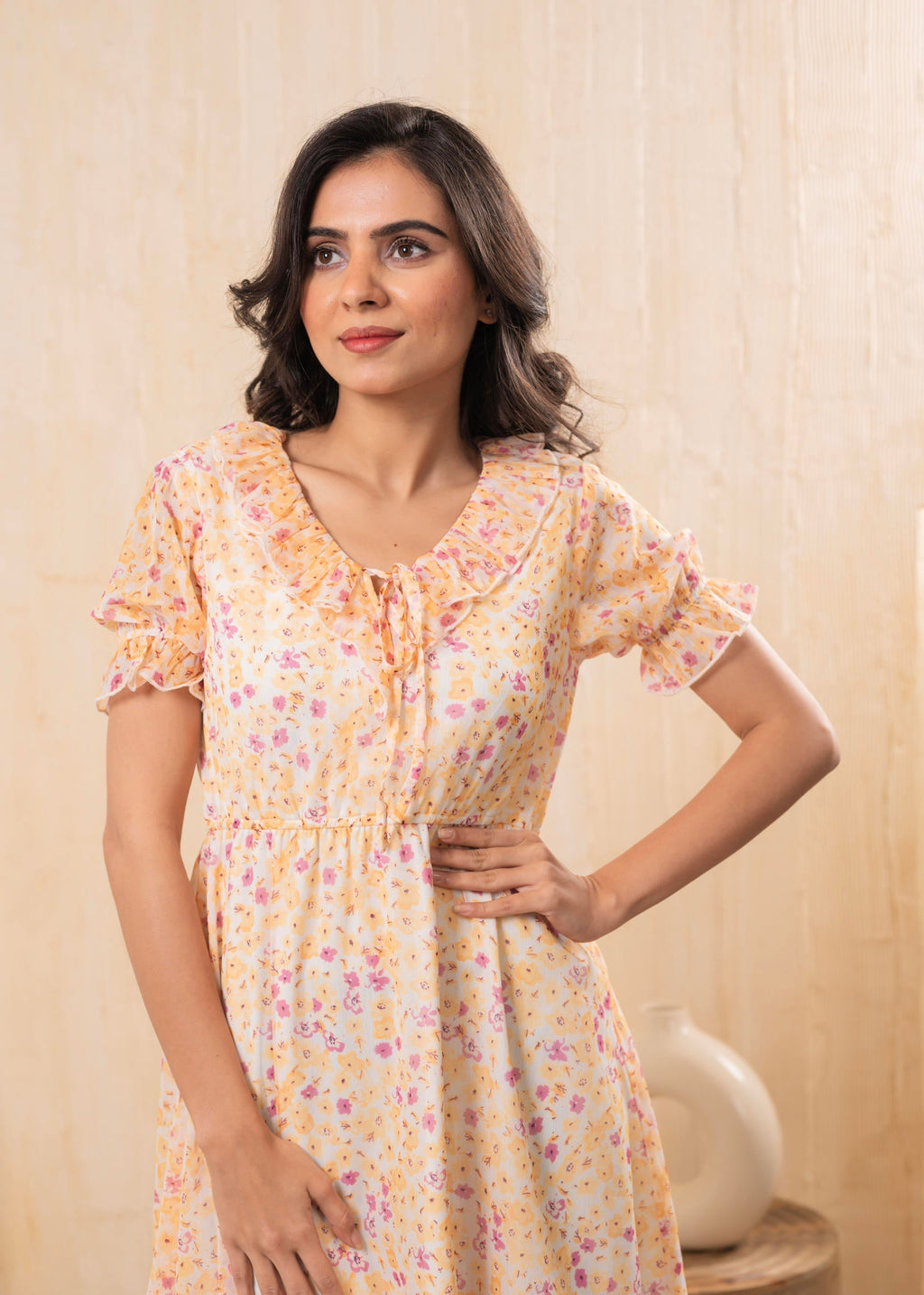 Juniper Lamora Pastel Peach Floral Fit & Flare Short Dress - Distacart