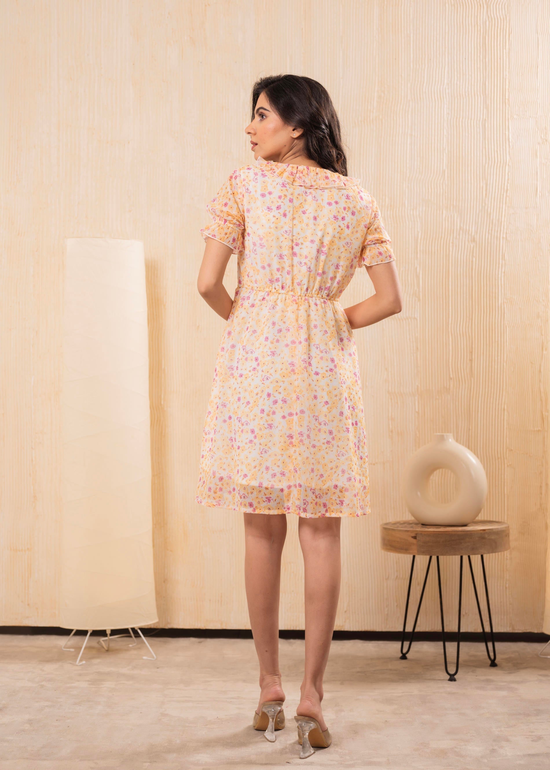 Juniper Lamora Pastel Peach Floral Fit & Flare Short Dress - Distacart