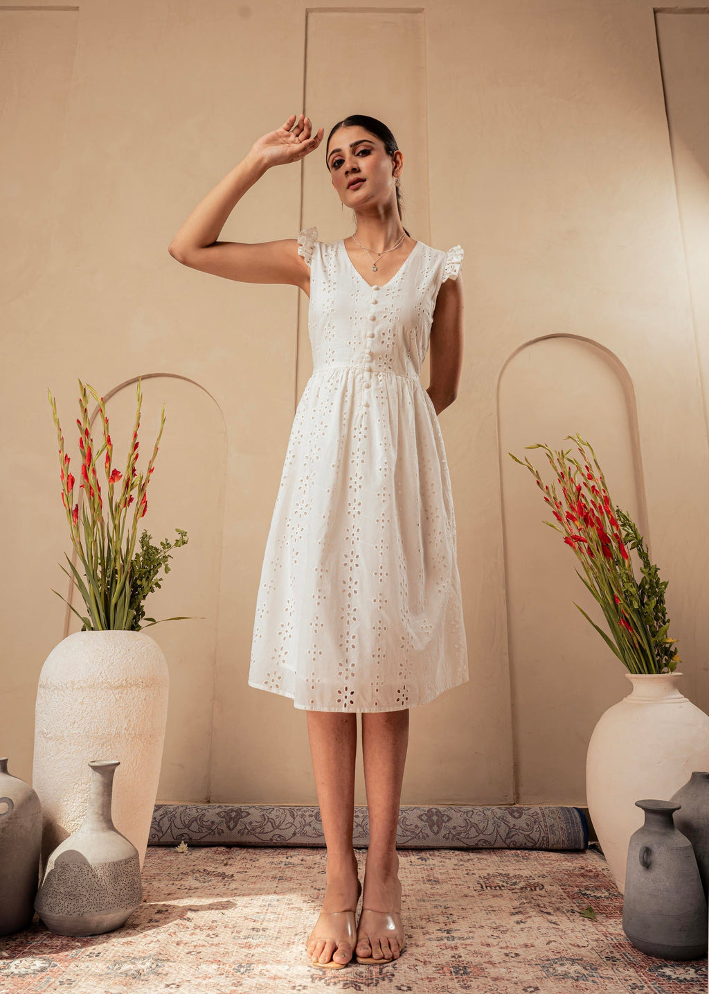 Juniper Lamora Cotton Midi Dress With Ruffled Sleeves - Distacart