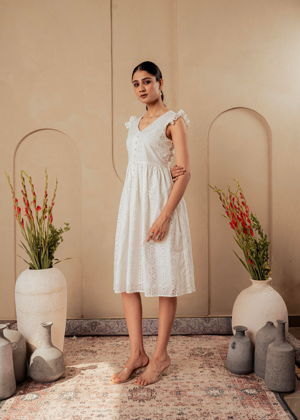 Juniper Lamora Cotton Midi Dress With Ruffled Sleeves - Distacart
