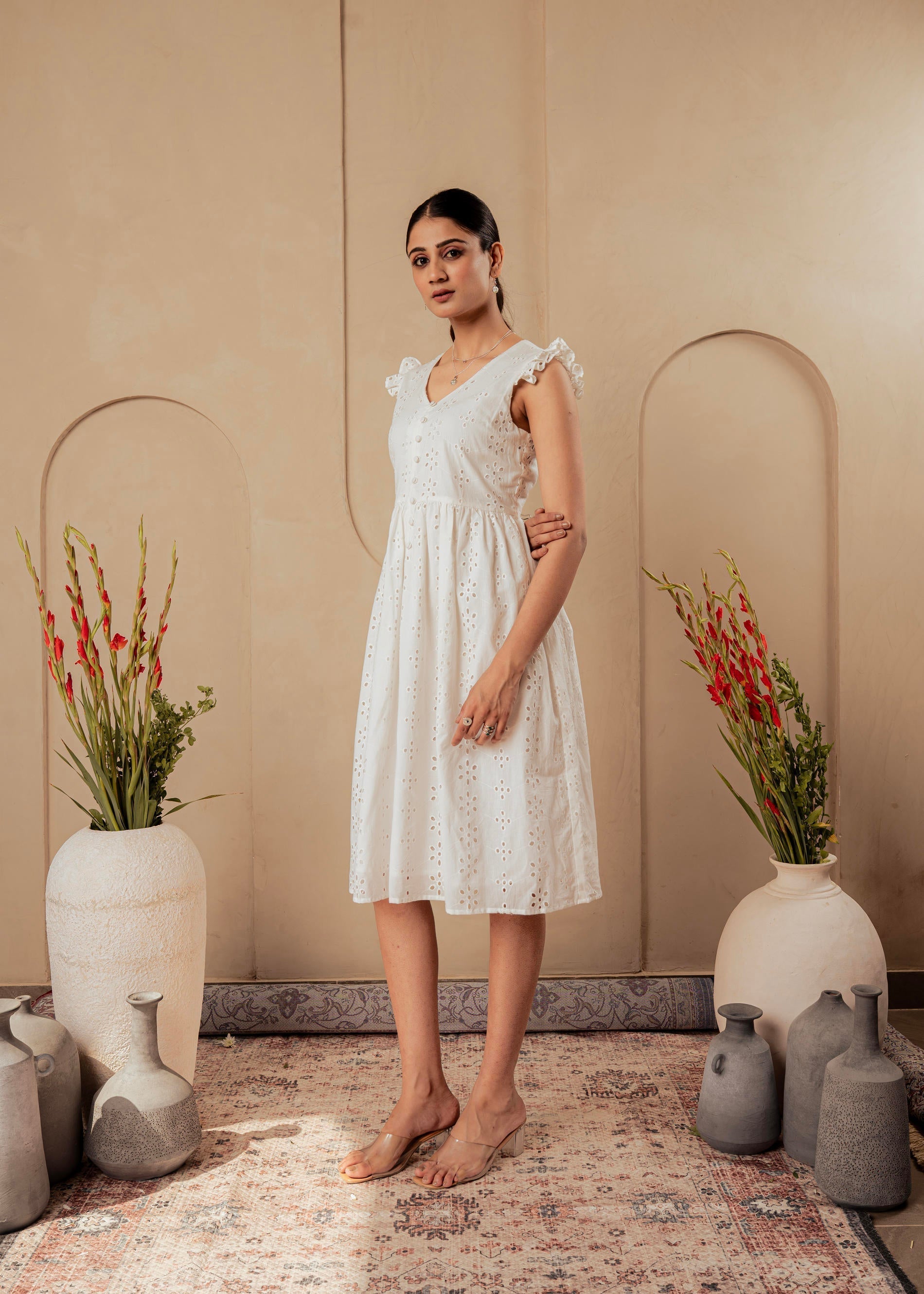 Juniper Lamora Cotton Midi Dress With Ruffled Sleeves - Distacart
