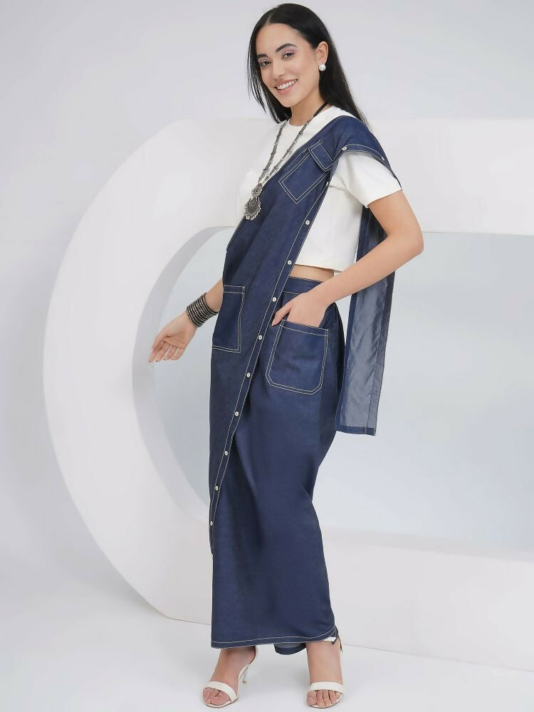 Joban Fashion Off White Cotton Denim Skirt Drape With Top
