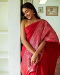 DEIANA'S Beautiful Designer Golden zari Soft Lichi Silk Saree - Red