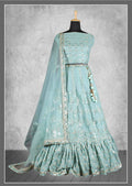 Sea Green Satin Silk Sequins and cord embroidery, cut work Bridal lahenga Choli with Dupatta - Nimaya Pavitra Rista