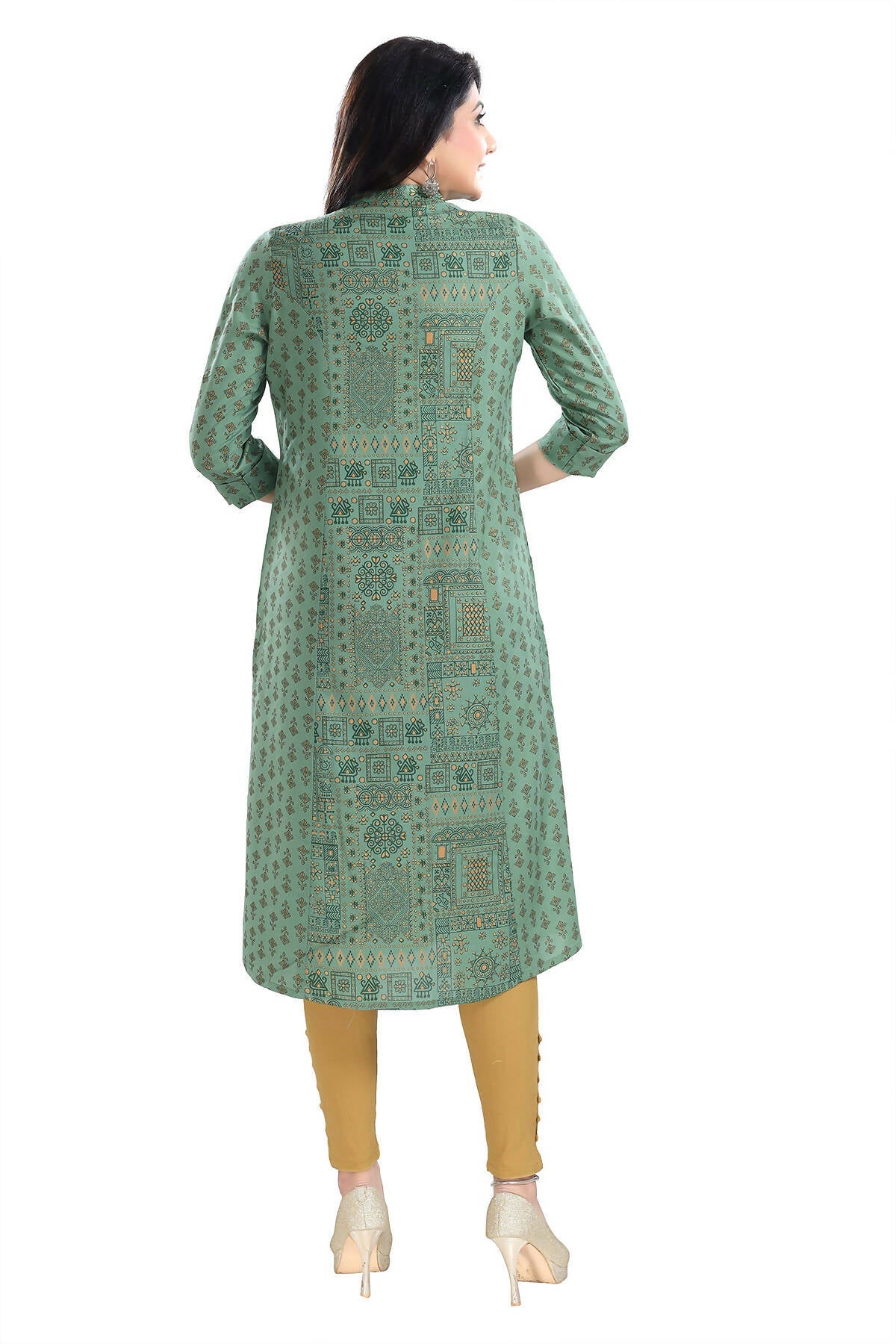 Snehal Creations Pleasing Pista Green Rayon Print Long Kurta For Women - Distacart