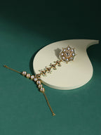 Women's Gold-Toned White Brass Kundan Gold-Plated Link Bracelet - Ruby Raang - Distacart