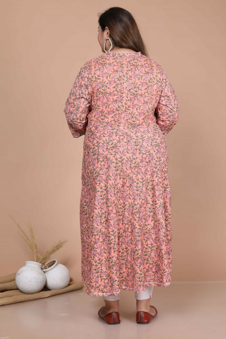 Miravan Women's Plus Size Surpassing Orange Partywear Floral Printed Anarkali Kurta Dupatta 