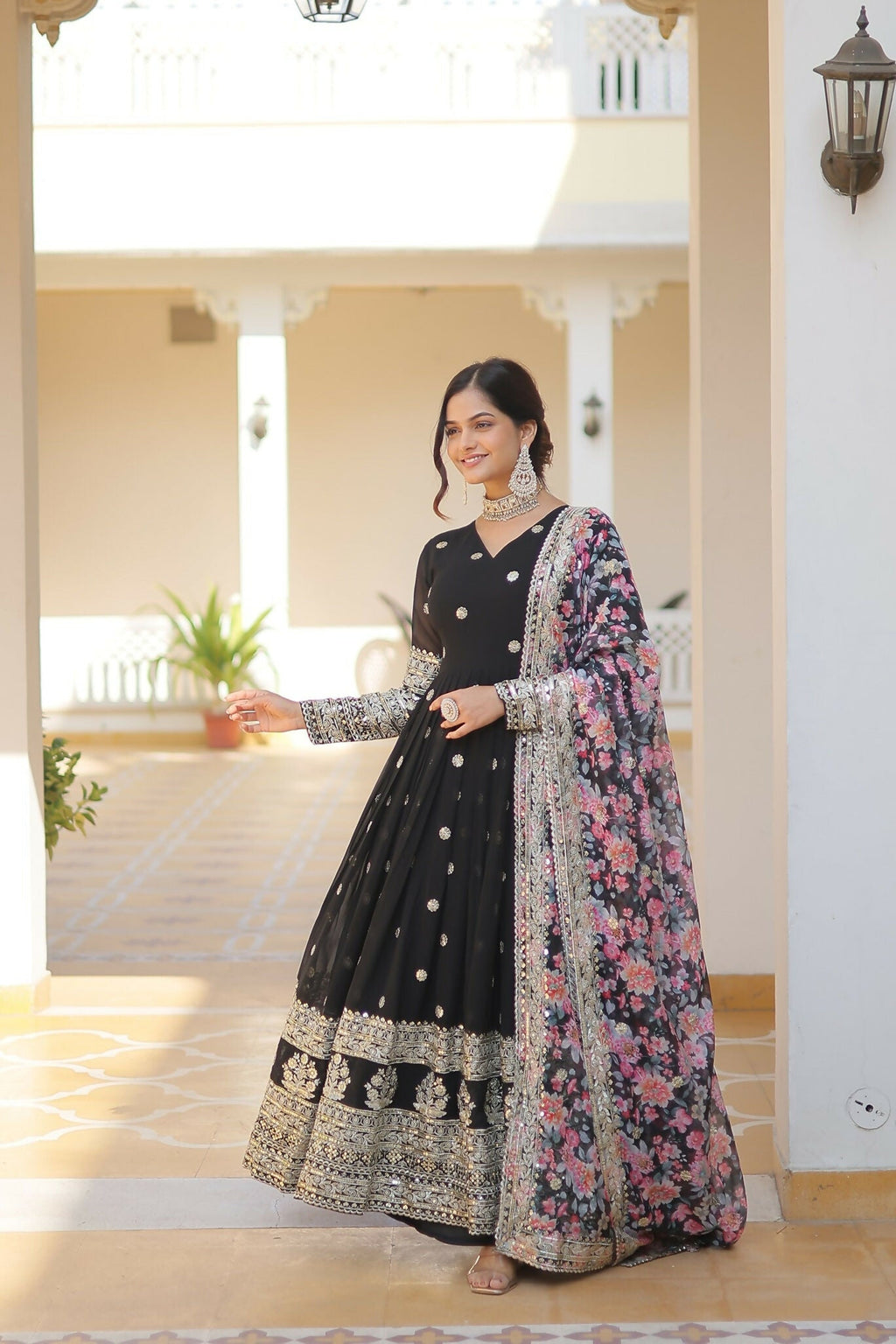 Joban Fashion Black Georgette Sequence Embroidery Work Kurta Set - Distacart