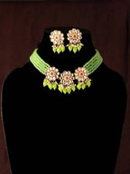 Mominos Fashion Johar Kamal Women's Pista Beads Pearls Gold-Plated Jewellery Set