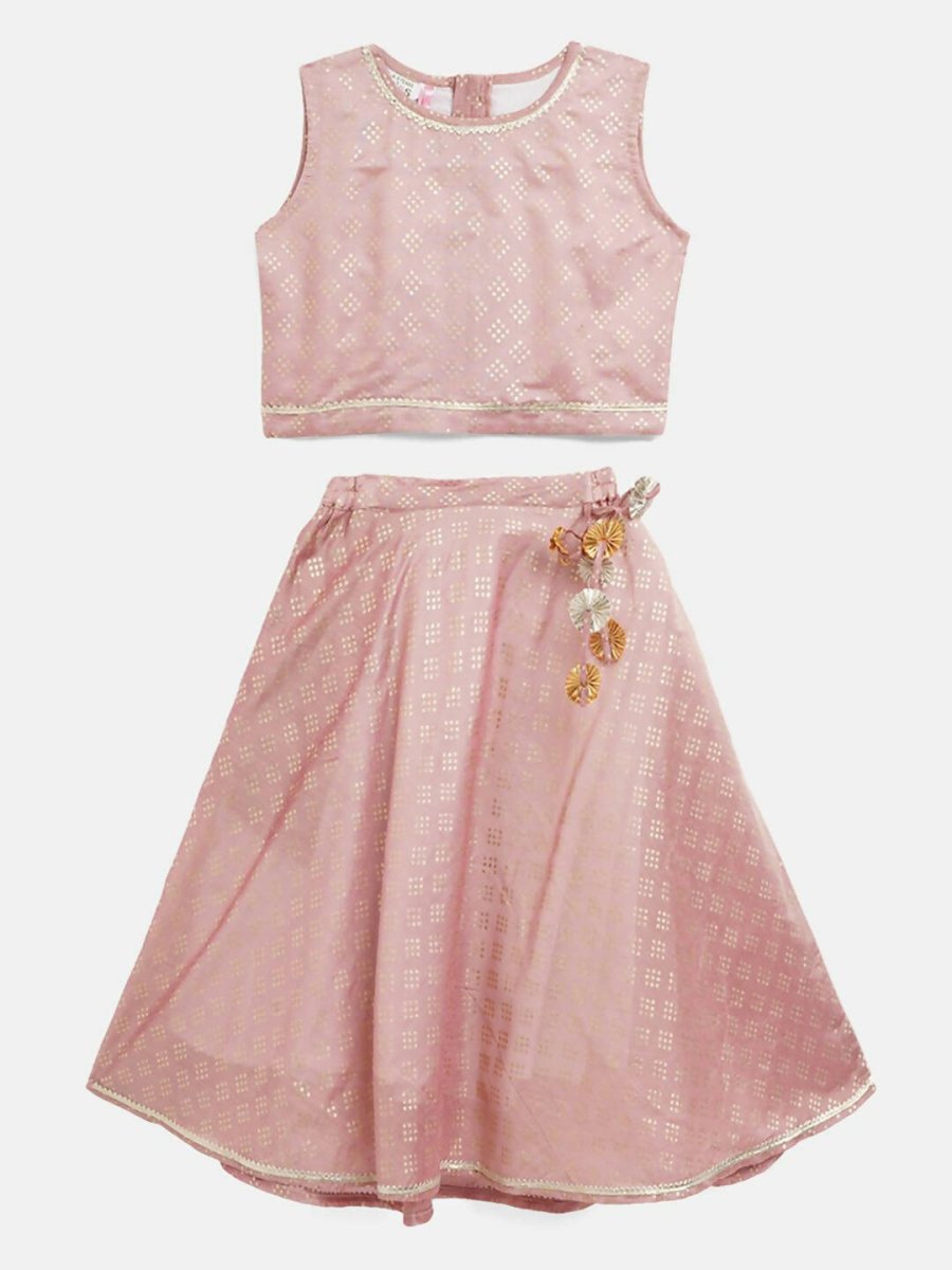 Ahalyaa Rusty Rose Chanderi Gold Foil Print Lehenga Choli With Dupatta For Girls