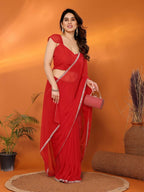 Designer Partywear Red Georgette Fancy Saree - Durga