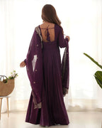 Joban Fashion Wine Kurta Set Chanderi Sequence Embroidery Work - Distacart