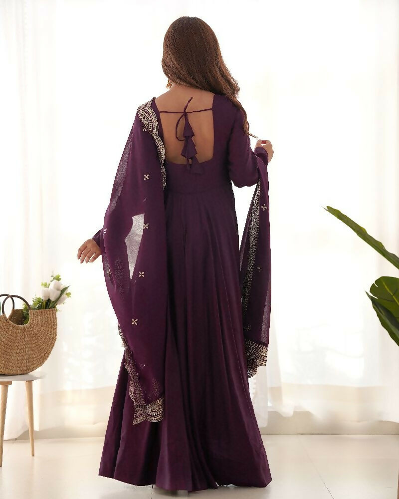 Joban Fashion Wine Kurta Set Chanderi Sequence Embroidery Work - Distacart