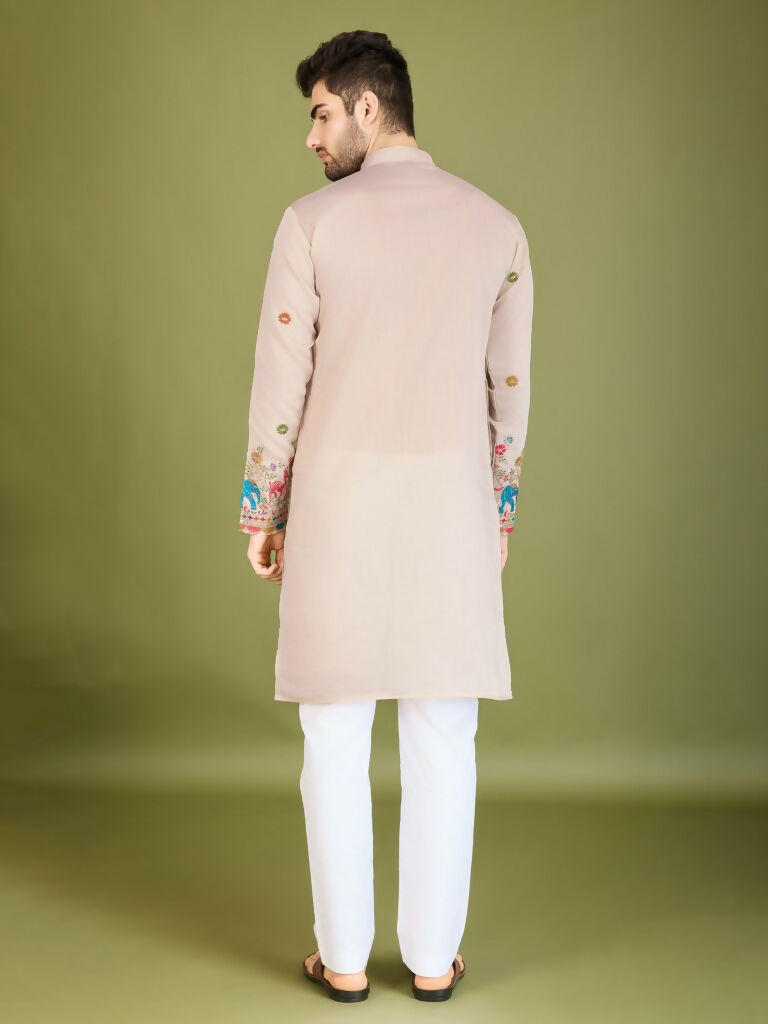 Vastranavya Ivory Exclusive Festival Wear Viscose Silk Thread & Sequence Embroidered Work Kurta