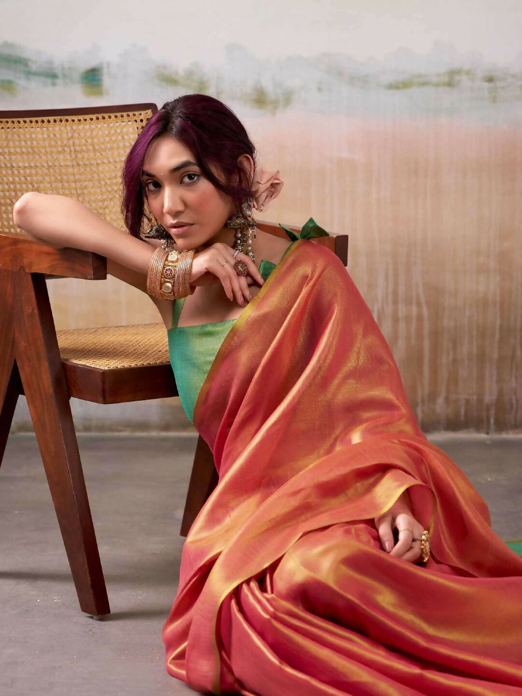 Shree Shyam Fashion Tissue Silk Peach Saree - Distacart