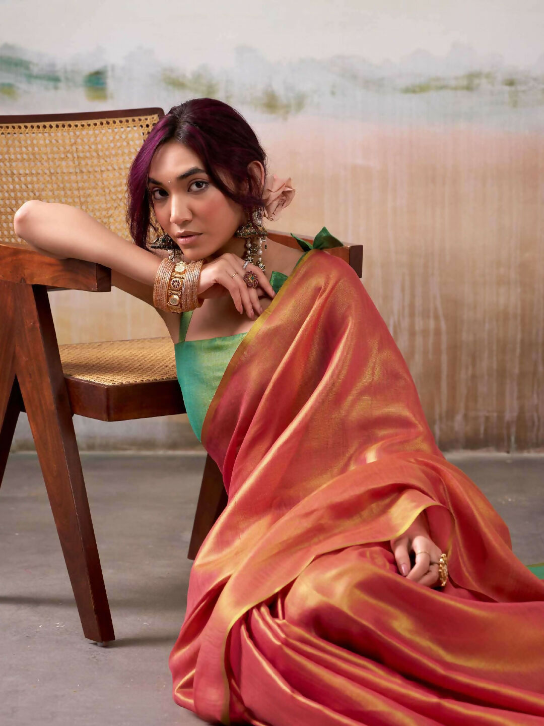 Shree Shyam Fashion Tissue Silk Peach Saree - Distacart