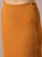 Myshka Women's Mustard Solid Knee Length Party Embellished Skirts