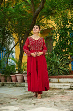 Joban Fashion Maroon Readymade Kurta Set With Sequence embroidery Work - Distacart