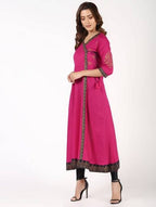 Aniyah Cotton Block Print Angrakha Kurta In Magenta (AN-148K)