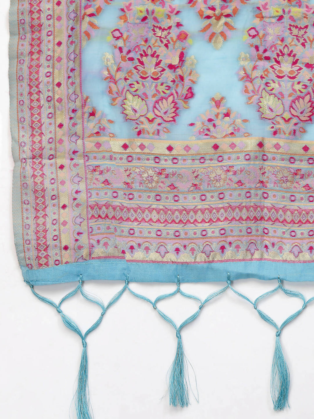 Blue Silk Blend Woven Design Saree With Unstitched Blouse Piece - Aloki