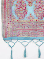 Blue Silk Blend Woven Design Saree With Unstitched Blouse Piece - Aloki